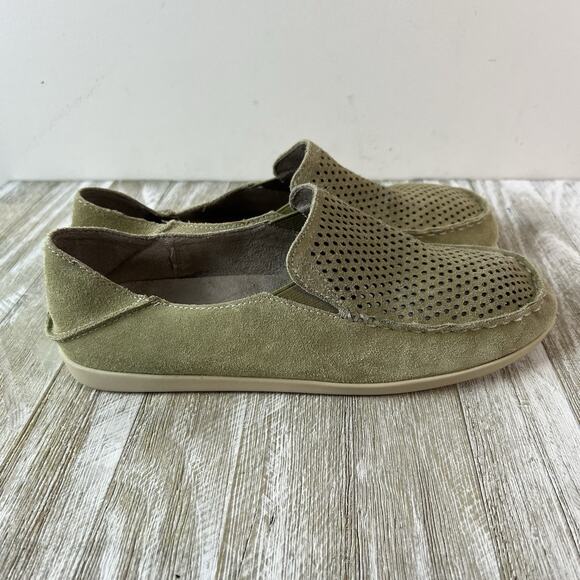 Olukai Nohea Shoes Perf Green Perforated Suede Slip-On Moc loafer Women's 8.5 - Picture 7 of 11